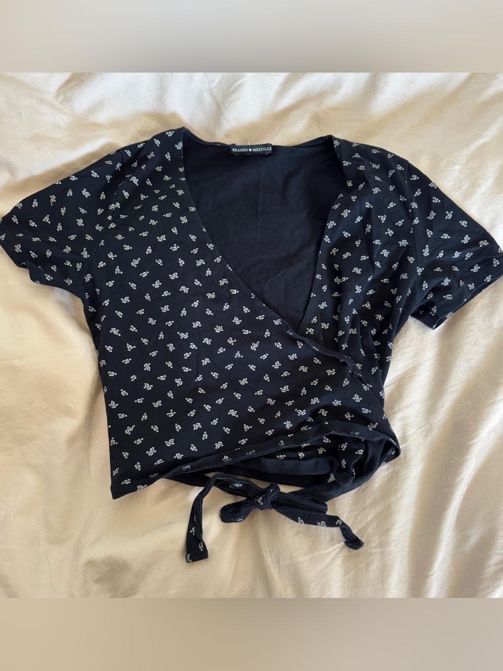 Brandy Melville Navy Floral Wrap Crop Top